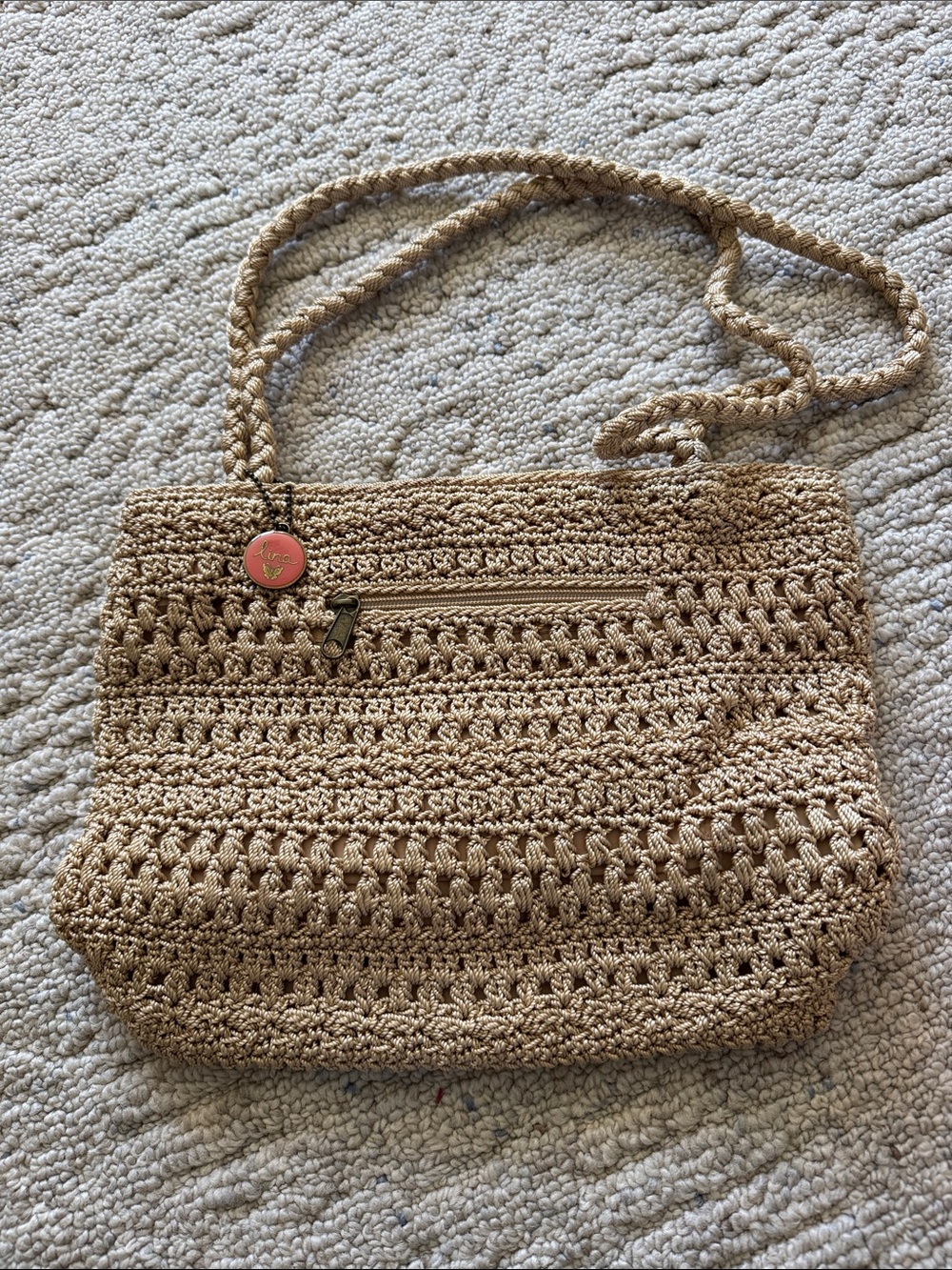 Lina Crochet Shoulder Bag - Beige Tan